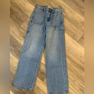 Wide Leg Women's Denim Jeans - Light Blue